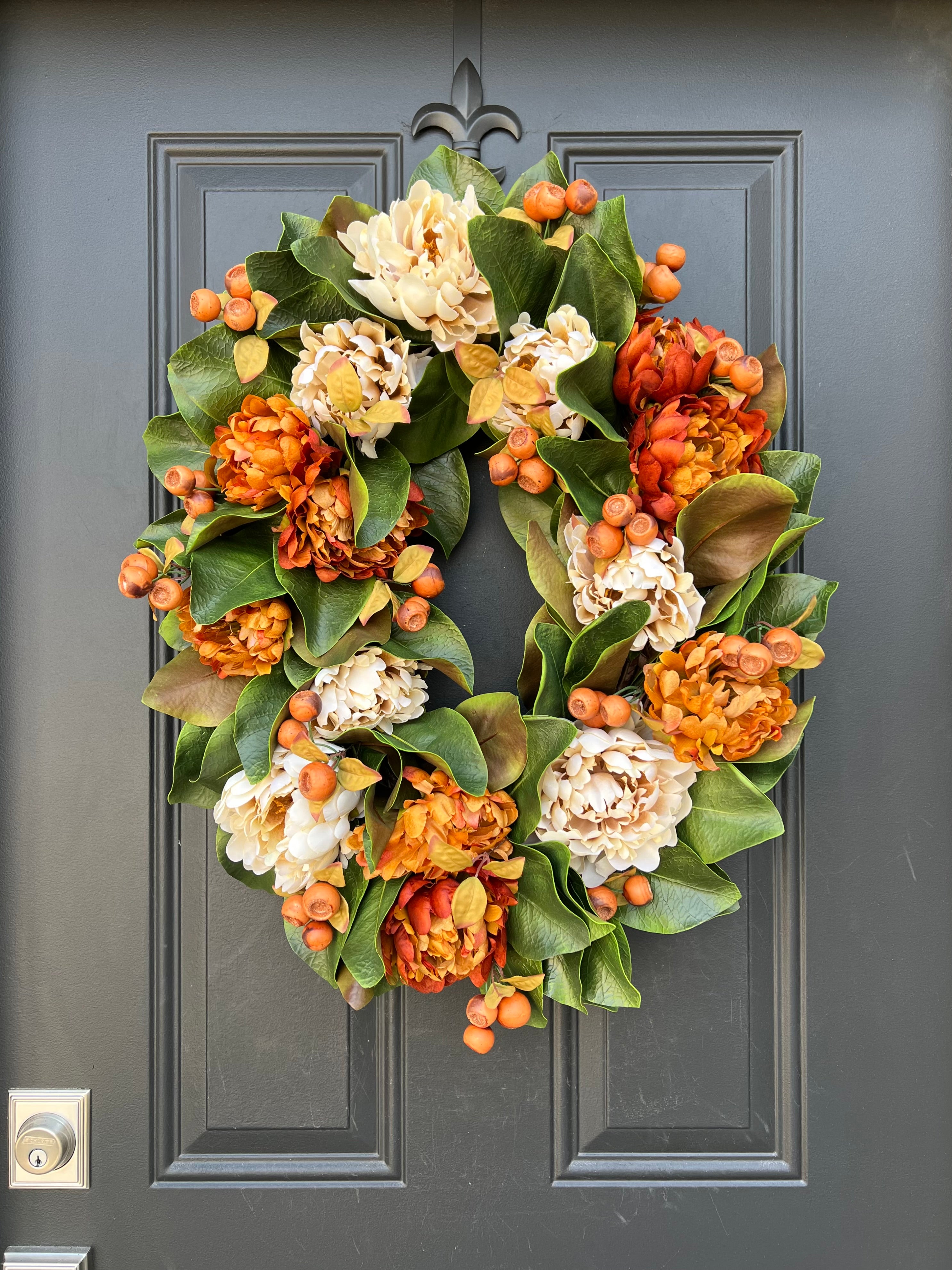 Magnolia and tulip spring wreath