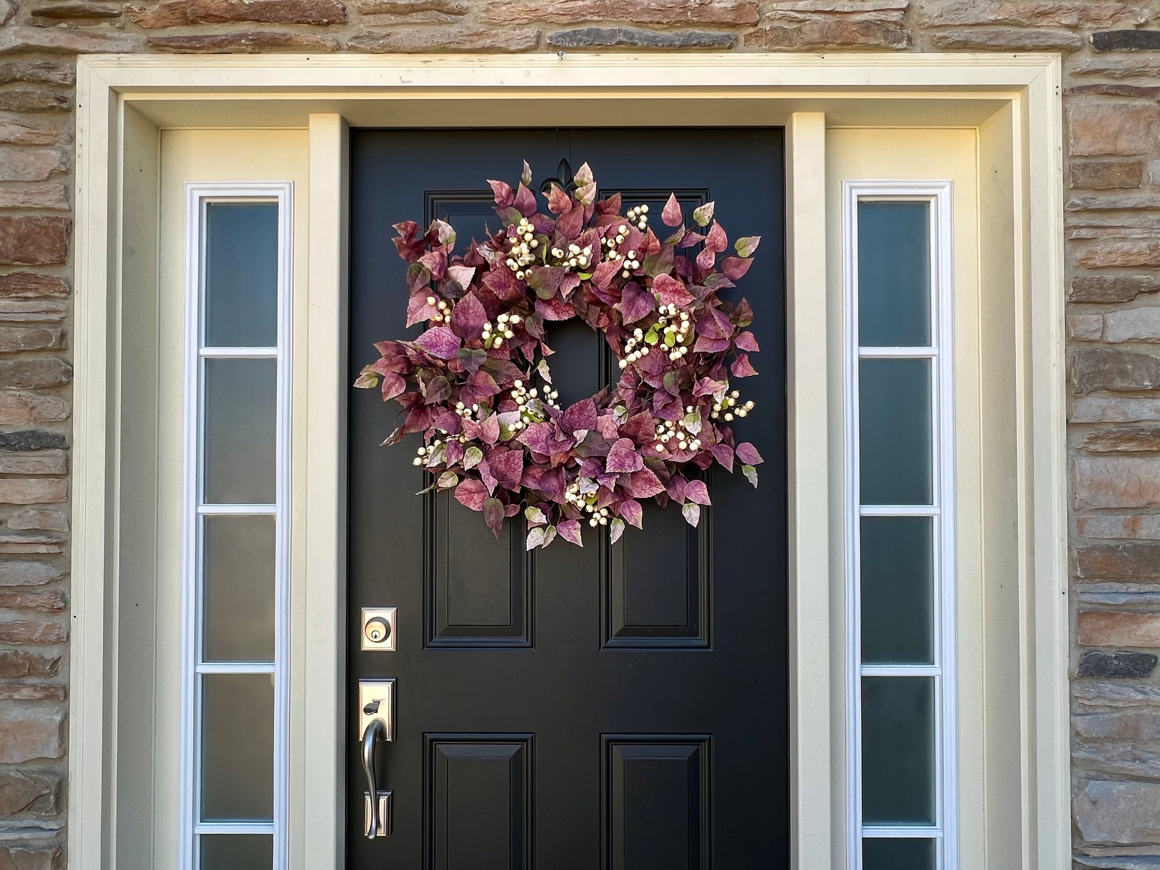 Fall Wreath with Purple Leaves and White Berry Clusters