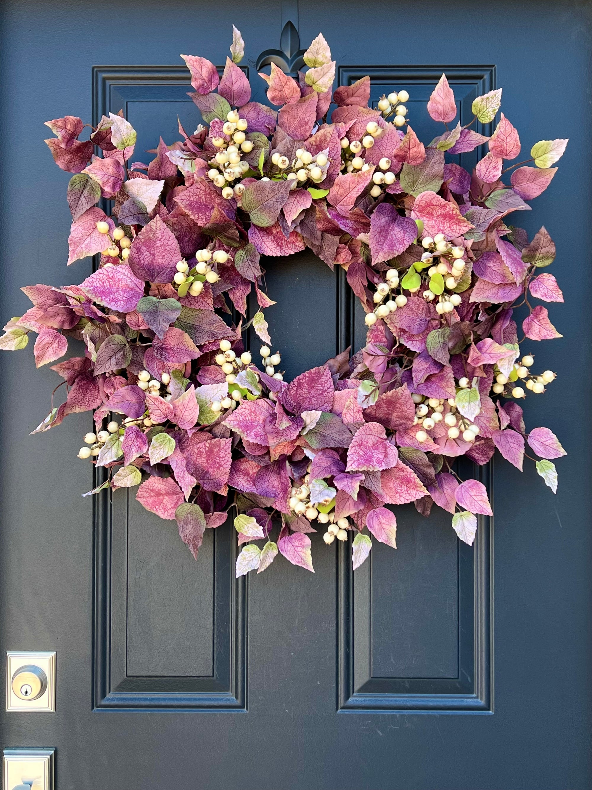 Fall Wreath with Purple Leaves and White Berry Clusters