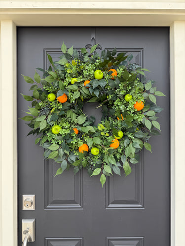 Colonial Fruit Wreath with Apples Oranges and Blueberries