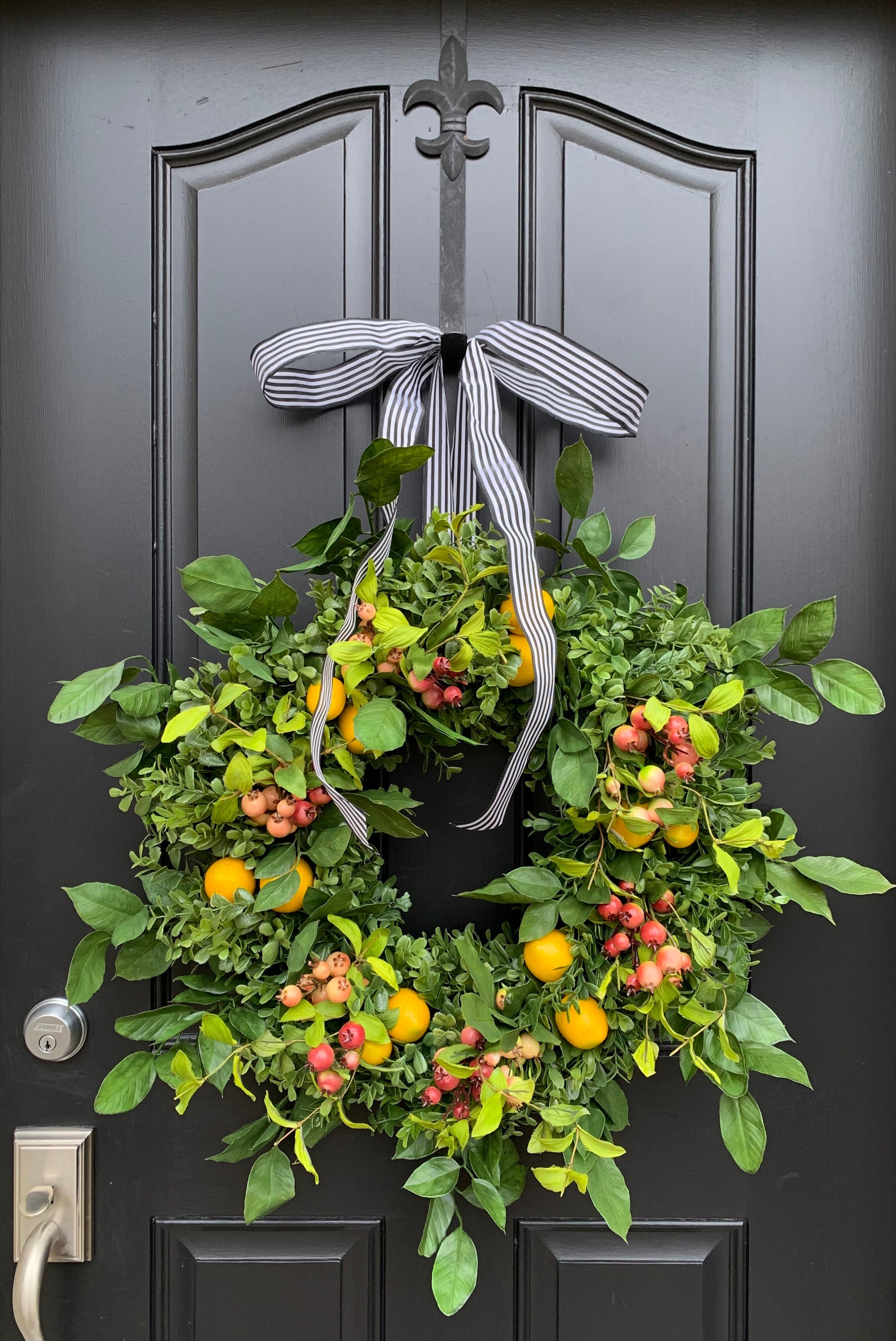 Lemon and crabapple boxwood wreath for front door 
