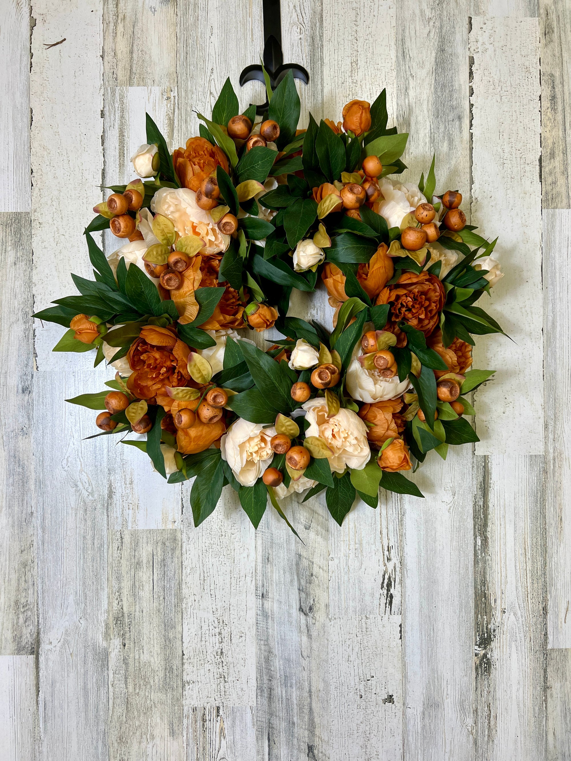 Fall Peony Wreath with Fall Pods, 20" Finished Wreath