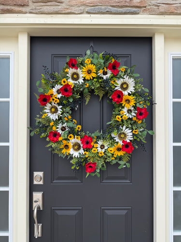 Red Poppy Sunflower Summer Door Wreath