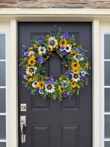 Sunflower Daisy Pansy Summer Door Wreath