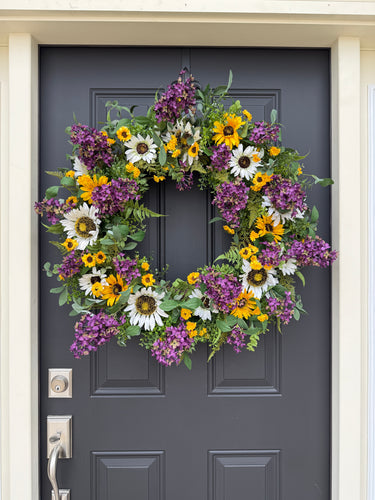 Sunflower and Lilac Summer Front Door Wreath