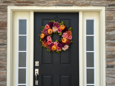 Pumpkin Harvest Wreath with Peonies and Dahlias - TwoInspireYou