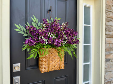 Spring Lilac Basket Wreath for Front Door - Purple Lilacs in Water Hyacinth Door Basket - TwoInspireYou