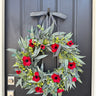 Farmhouse Red Poppy Wreath with Lamb's Ear & Black Stripe Bow – Rustic Patriotic Door Decor - TwoInspireYou