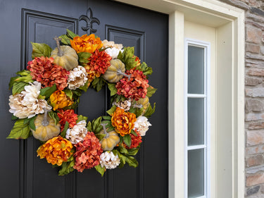 Crisp Autumn Hydrangea & Green Pumpkin Wreath - TwoInspireYou