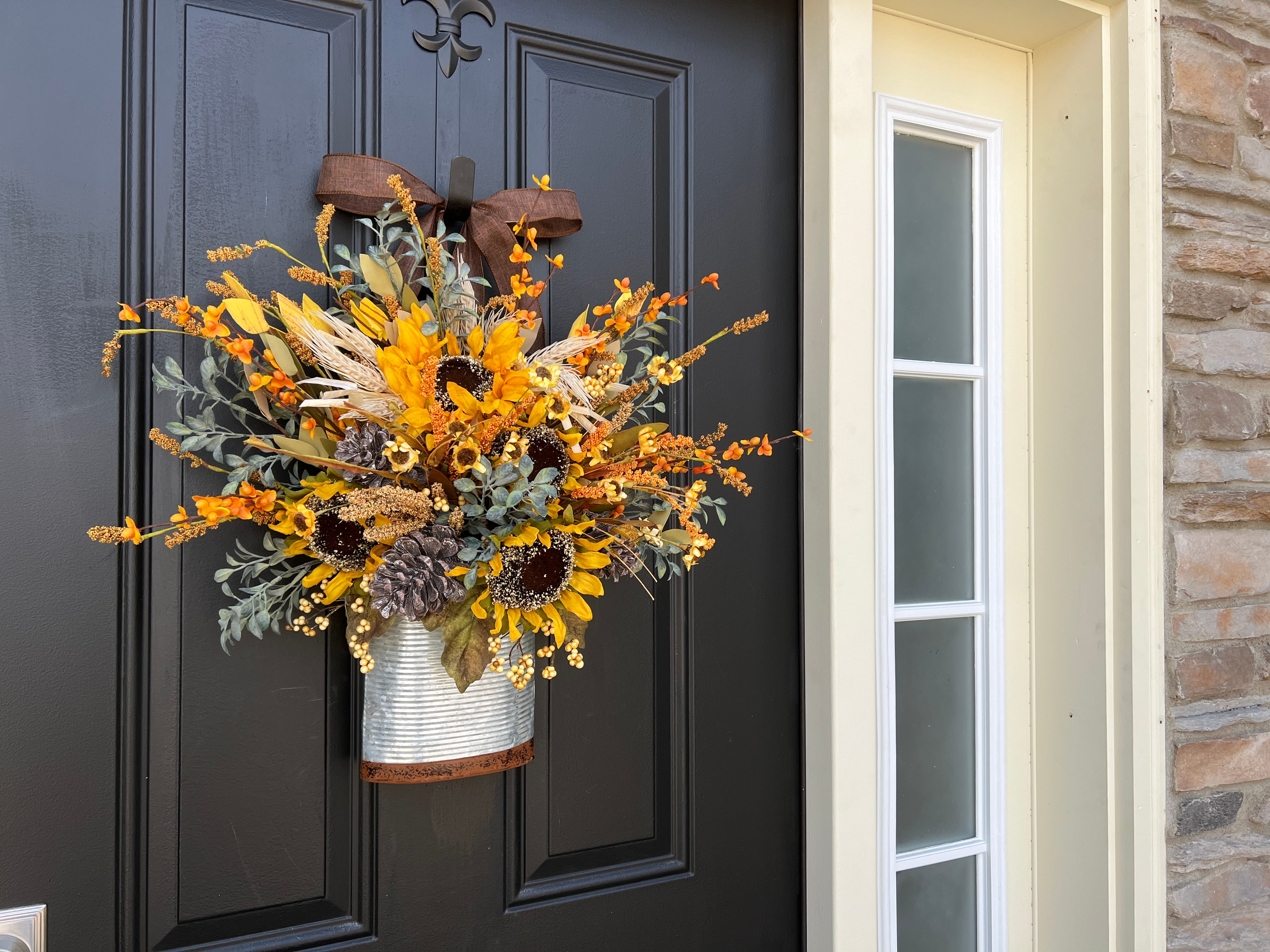 Autumn Sunflower and Bittersweet Bucket Wreath