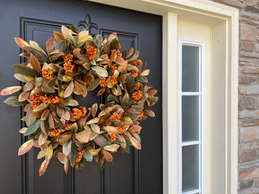 Fall Foliage and Orange Mum Wreath - TwoInspireYou