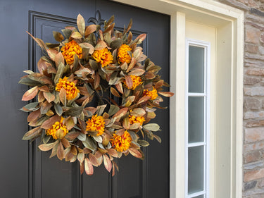 Fall Foliage and Gold Mum Wreath - TwoInspireYou