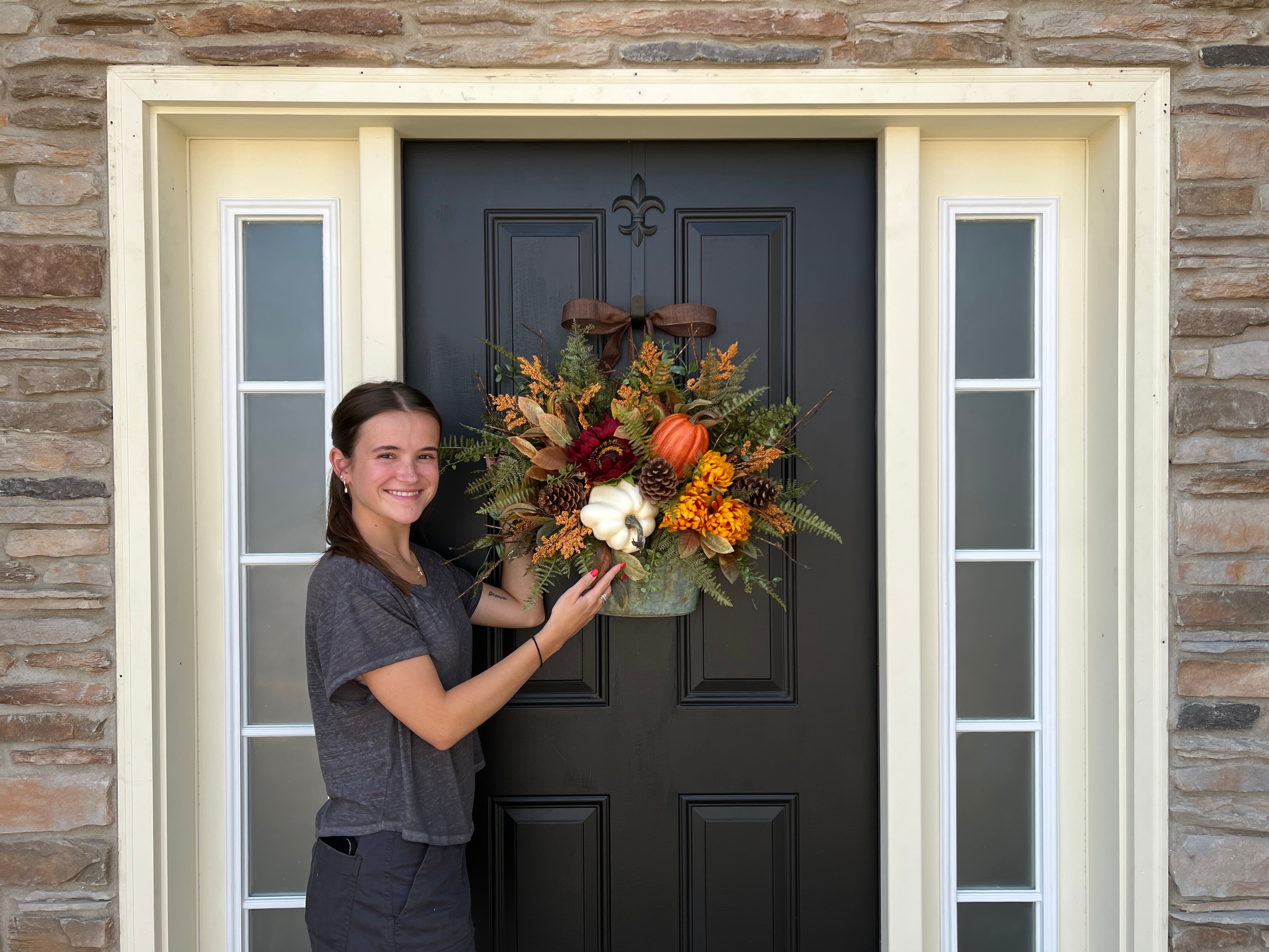 Fall White Pumpkin Bucket Wreath