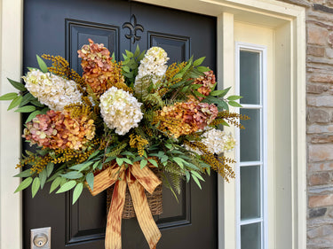Fall Hydrangea Cones and Foliage Basket Wreath - TwoInspireYou