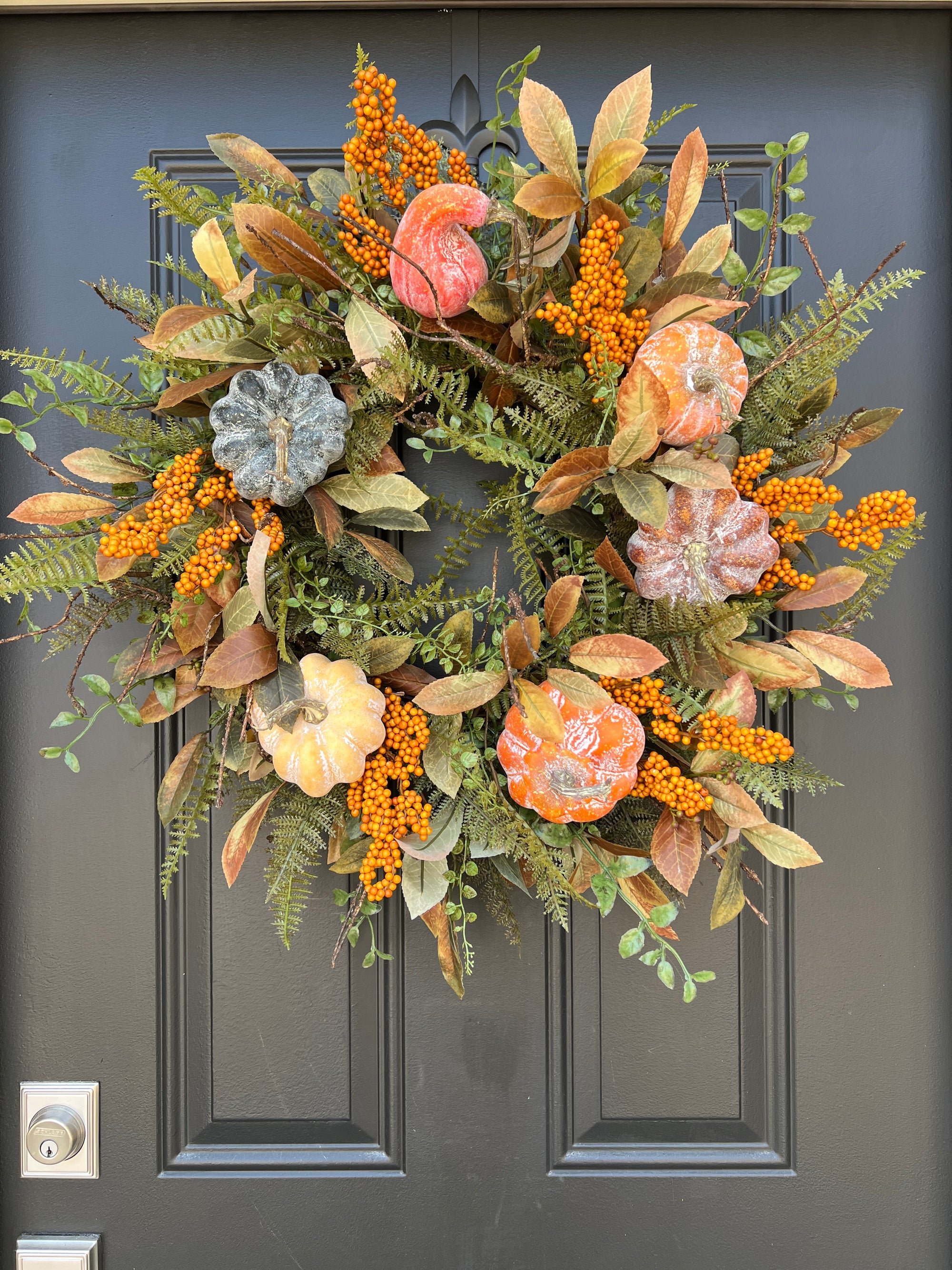 Pumpkin and Gourd Festive Fall Foliage Wreath