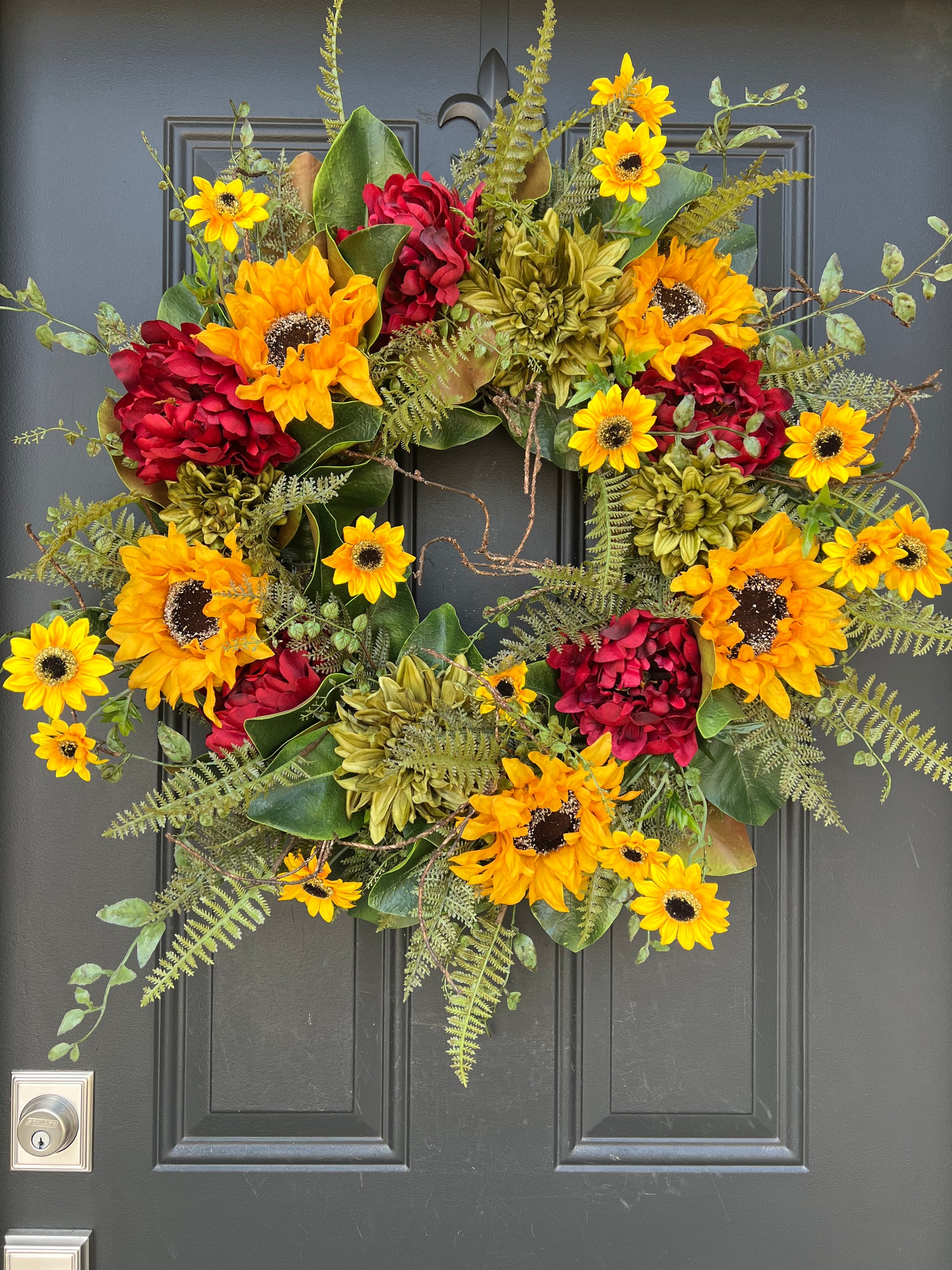 26" Harvest Sunrise Sunflower Wreaths 2023 | Yellow Black Eyed Susan Wreath