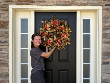 Fall Foliage Wreath with Blooming Mums - TwoInspireYou