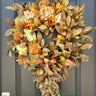 Seasonal Cascading Wreath with Orange, Cream, and Green Pumpkins - TwoInspireYou