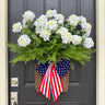 Patriotic White Geranium & Fern Door Basket | USA Flag Decor - TwoInspireYou