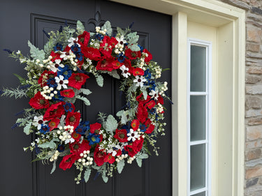 Patriotic Red Poppy Americana Front Door Wreath