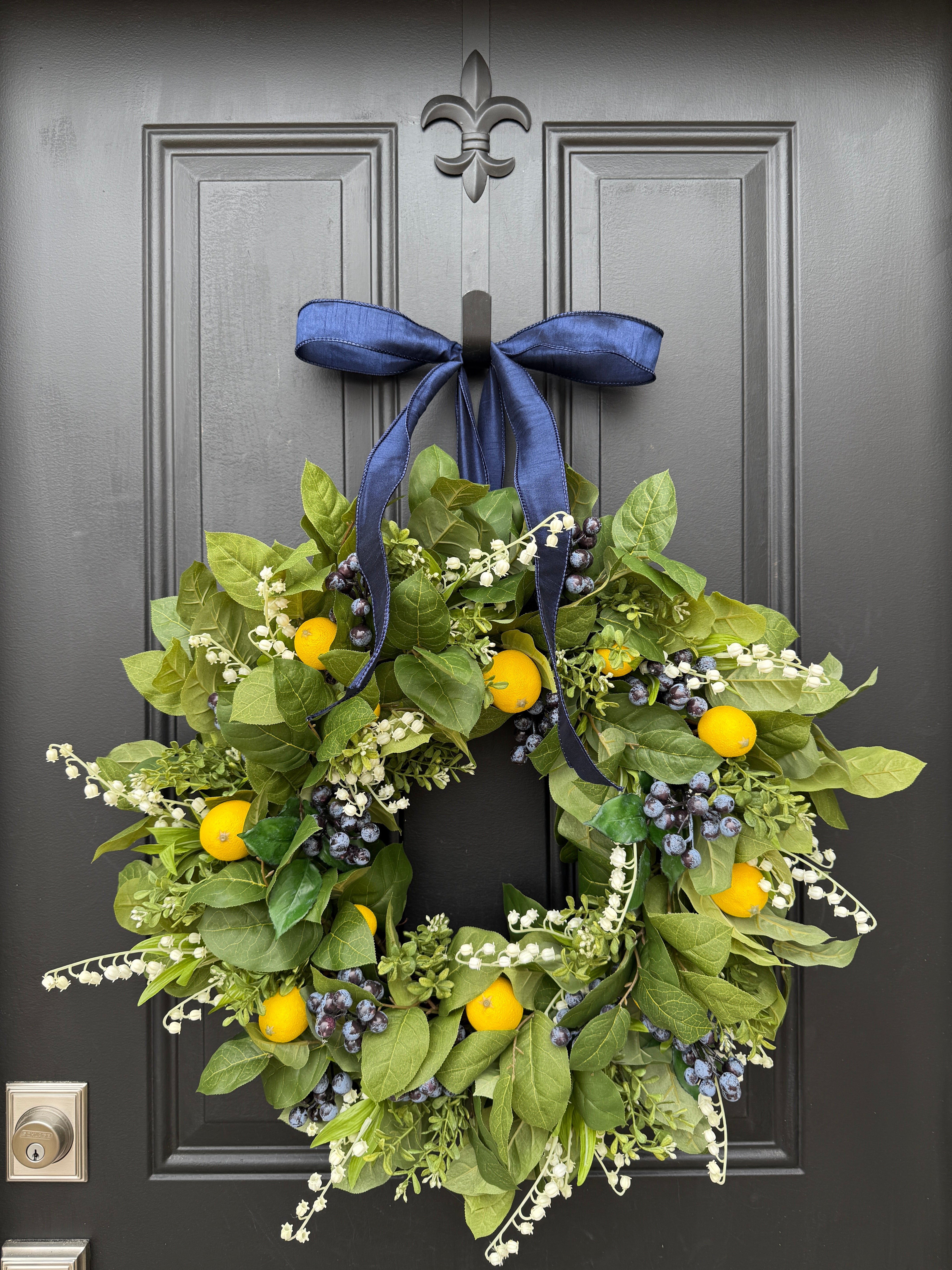 Farmhouse Kitchen Wreath with Lemons, Blueberries & Lily of the Valley – Rustic Faux Fruit Wreath by Twoinspireyou