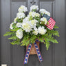 White Geranium and Fern Patriotic Door Basket Wreath – 4th of July Summer Décor - TwoInspireYou