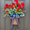 Patriotic Red Geranium and Blue Wildflower Door Basket Wreath – 4th of July Summer Front Door Décor - TwoInspireYou