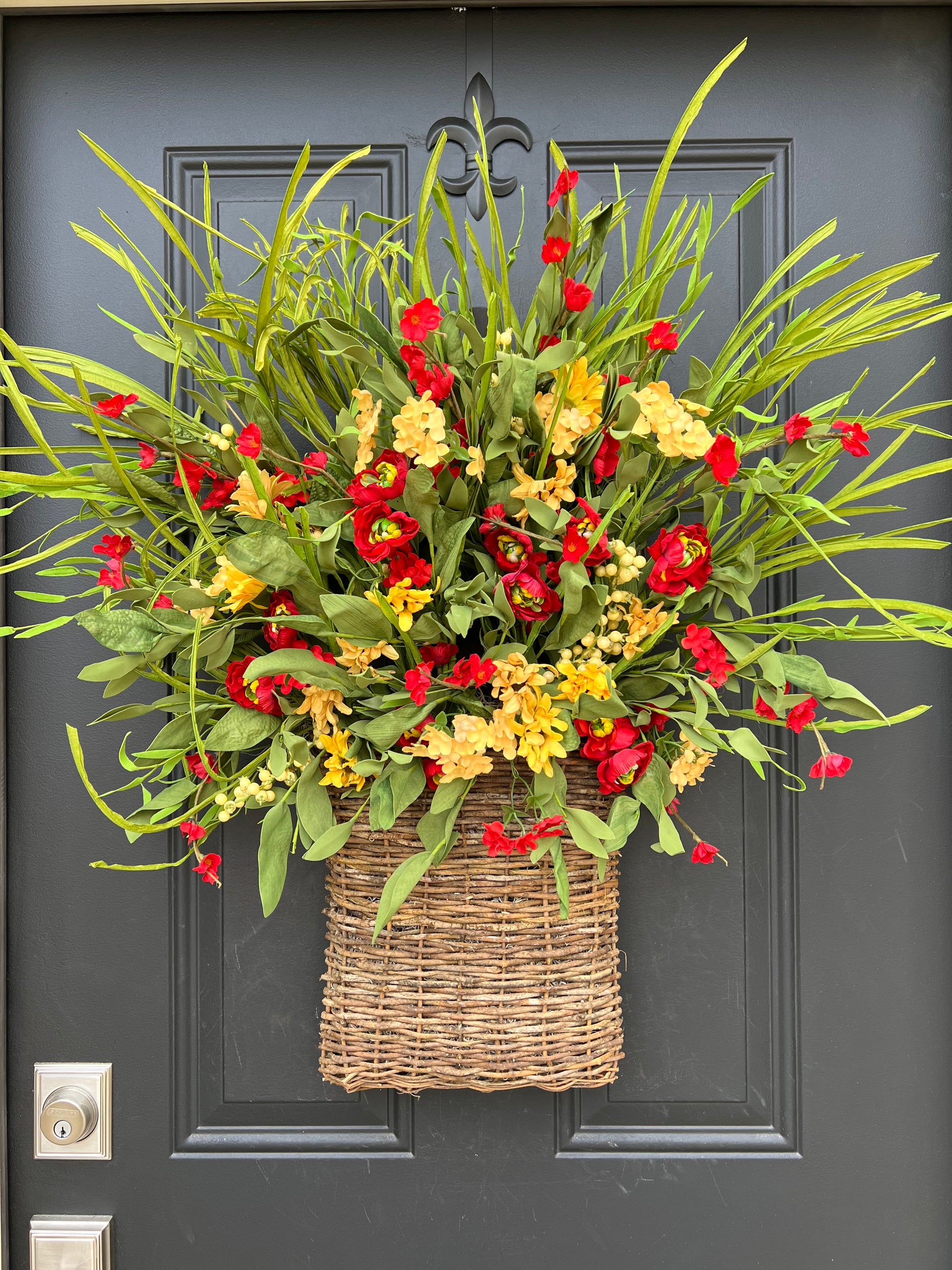 Country Cottage Wildflower Twig Basket for Front Door