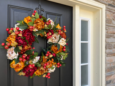 Warm & Inviting Autumn Wreath with Fall Flowers and Pods - TwoInspireYou
