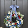 Patriotic Red, White & Blue Memorial Day & 4th of July Wreath – Front Door Summer Decor with Red and White Poppies - TwoInspireYou