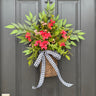 Pink Floral Twig Basket with Gingham Bow – Summer Door Decor by Twoinspireyou - TwoInspireYou