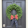 Patriotic Boxwood Wreath with American Flag Bow – 4th of July Front Door Décor - TwoInspireYou
