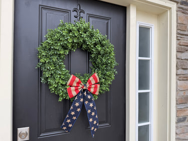 Patriotic Boxwood Wreath with American Flag Bow – 4th of July Front Door Décor - TwoInspireYou