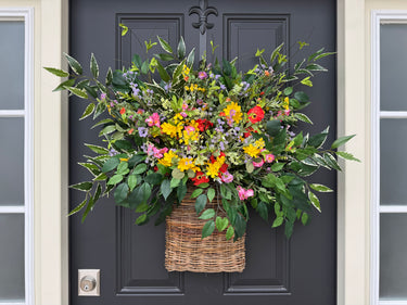 Colorful Late Summer Wildflower Door Basket