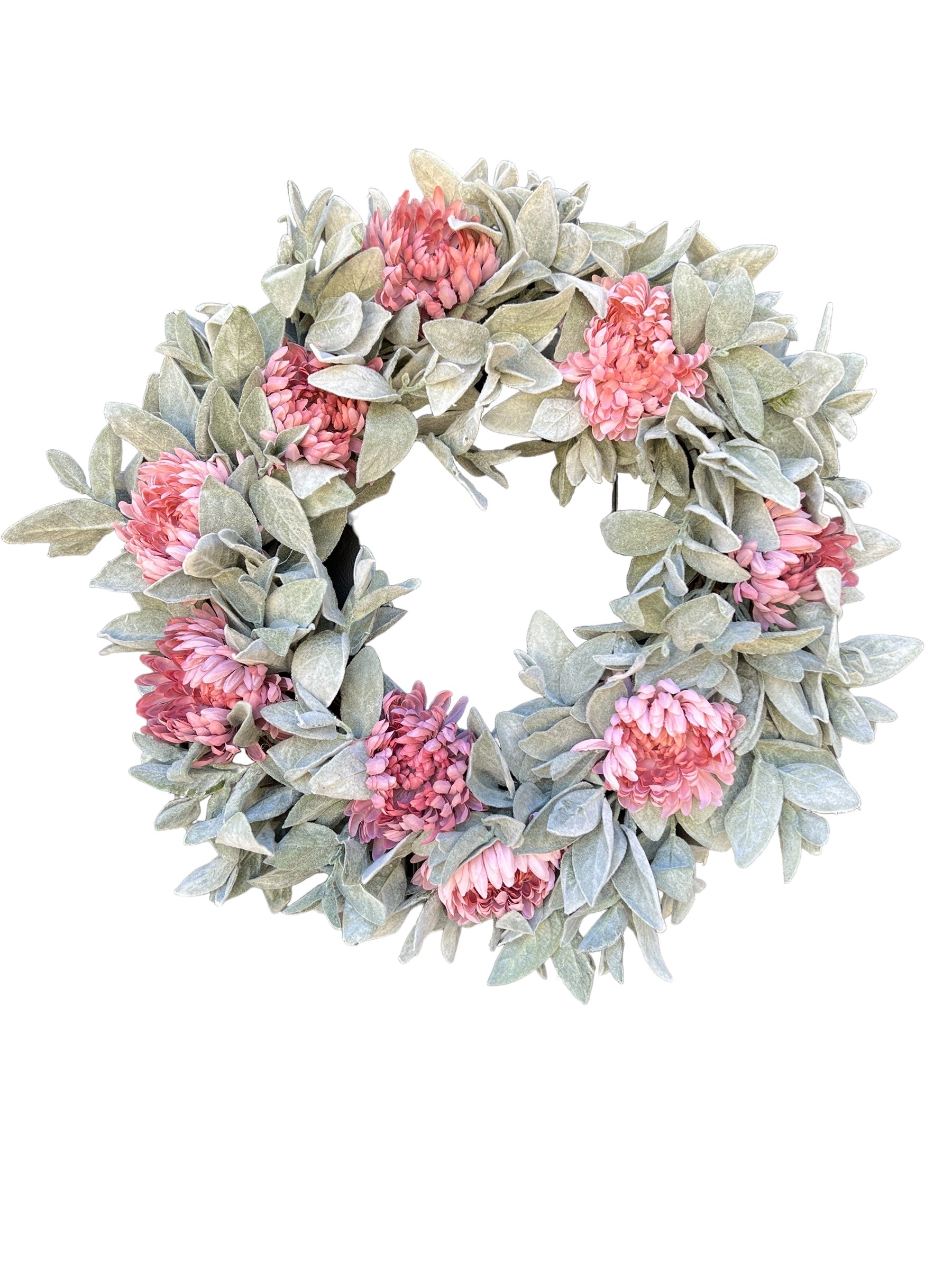 Pink Mum and Lamb's Ear Wreath