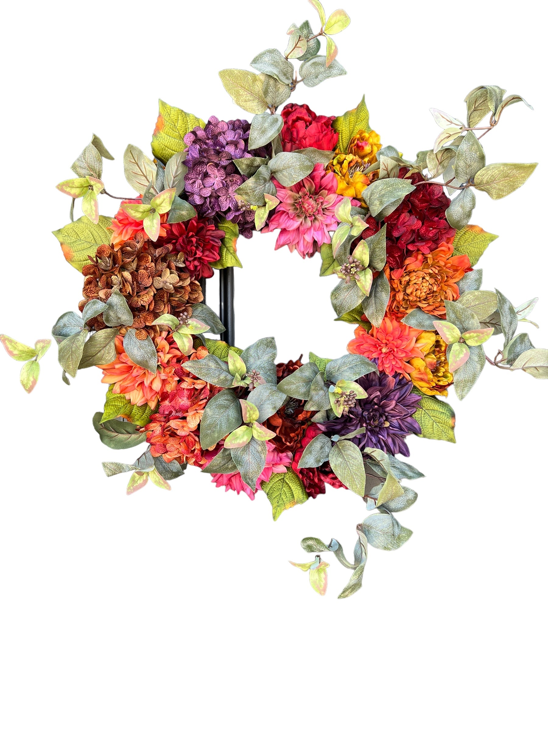 Vibrant Fall Front Door Wreath with Florals and Eucalyptus