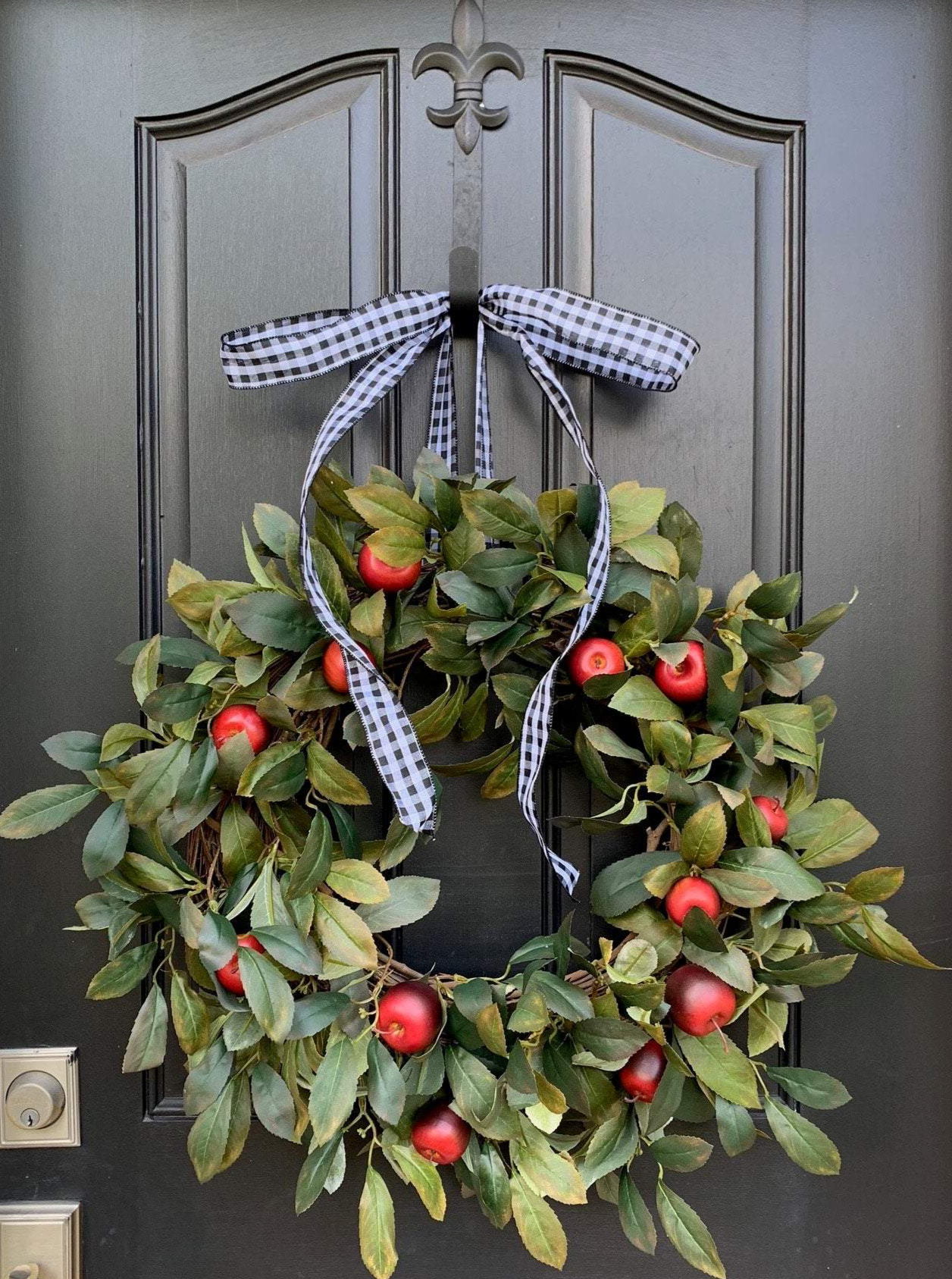 Apple fruit wreath on black door