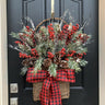 Flocked Pine and Red Berry Front Door Basket Wreath