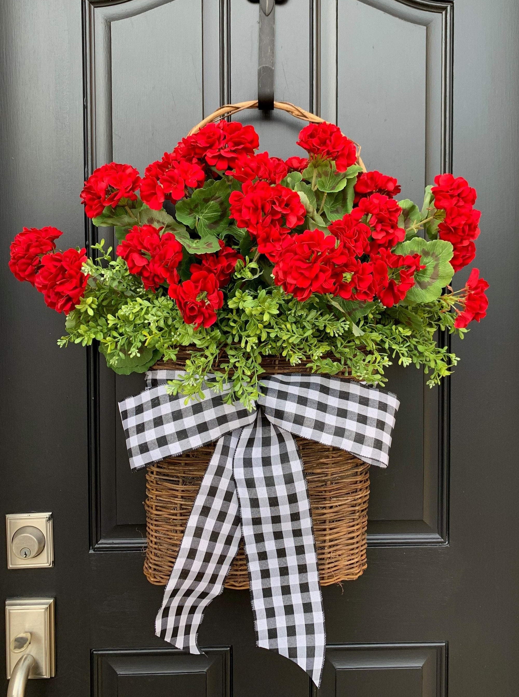 Large Red Geranium Basket Wreath