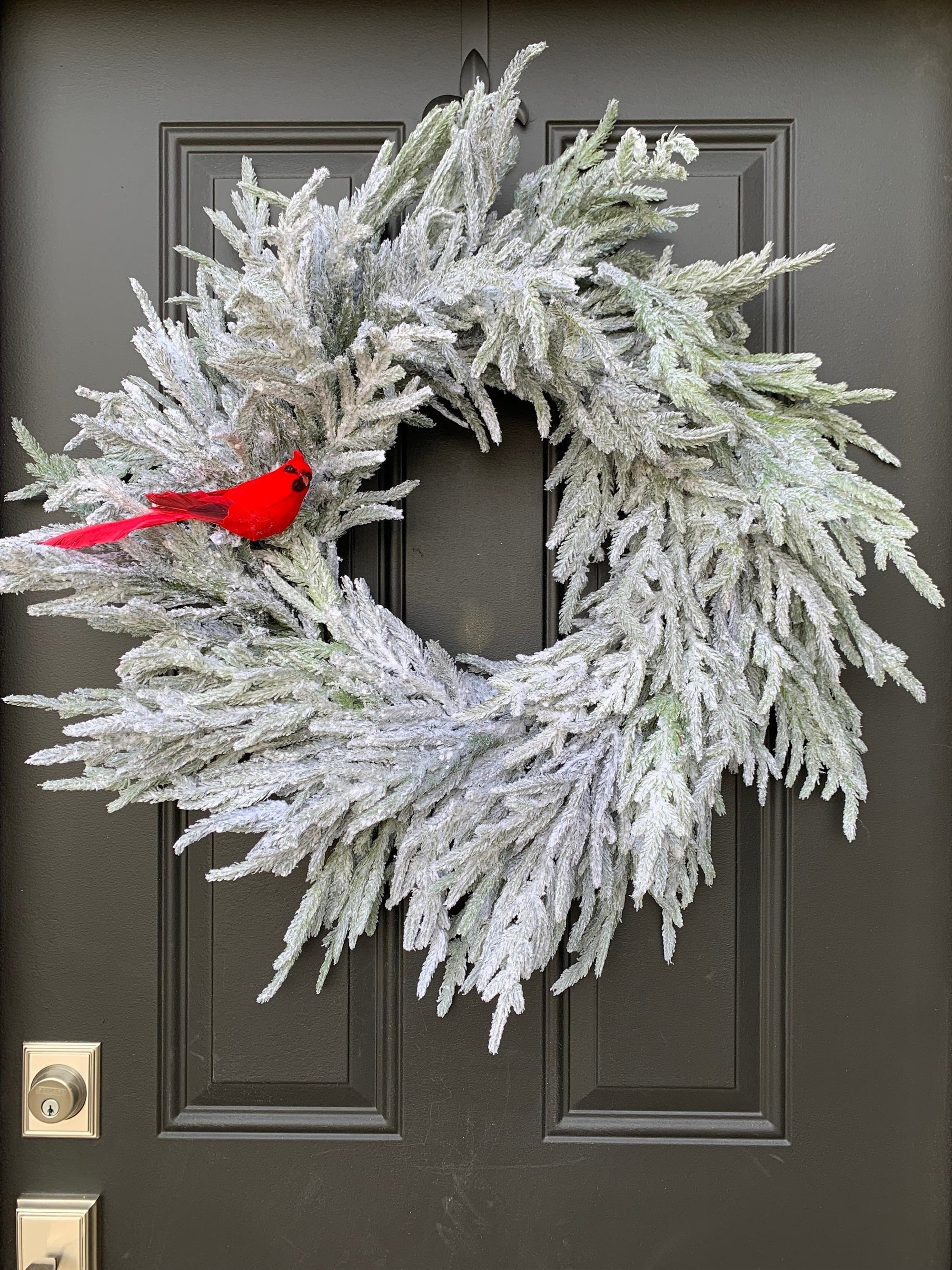I'll Be Home for Christmas, Flocked Christmas Wreath with Cardinal - Ready to Ship