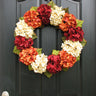 Orange Red and Cream Hydrangea Wreath for Fall