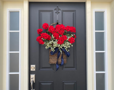 4th of July Geranium Basket with White Flowers - TwoInspireYou