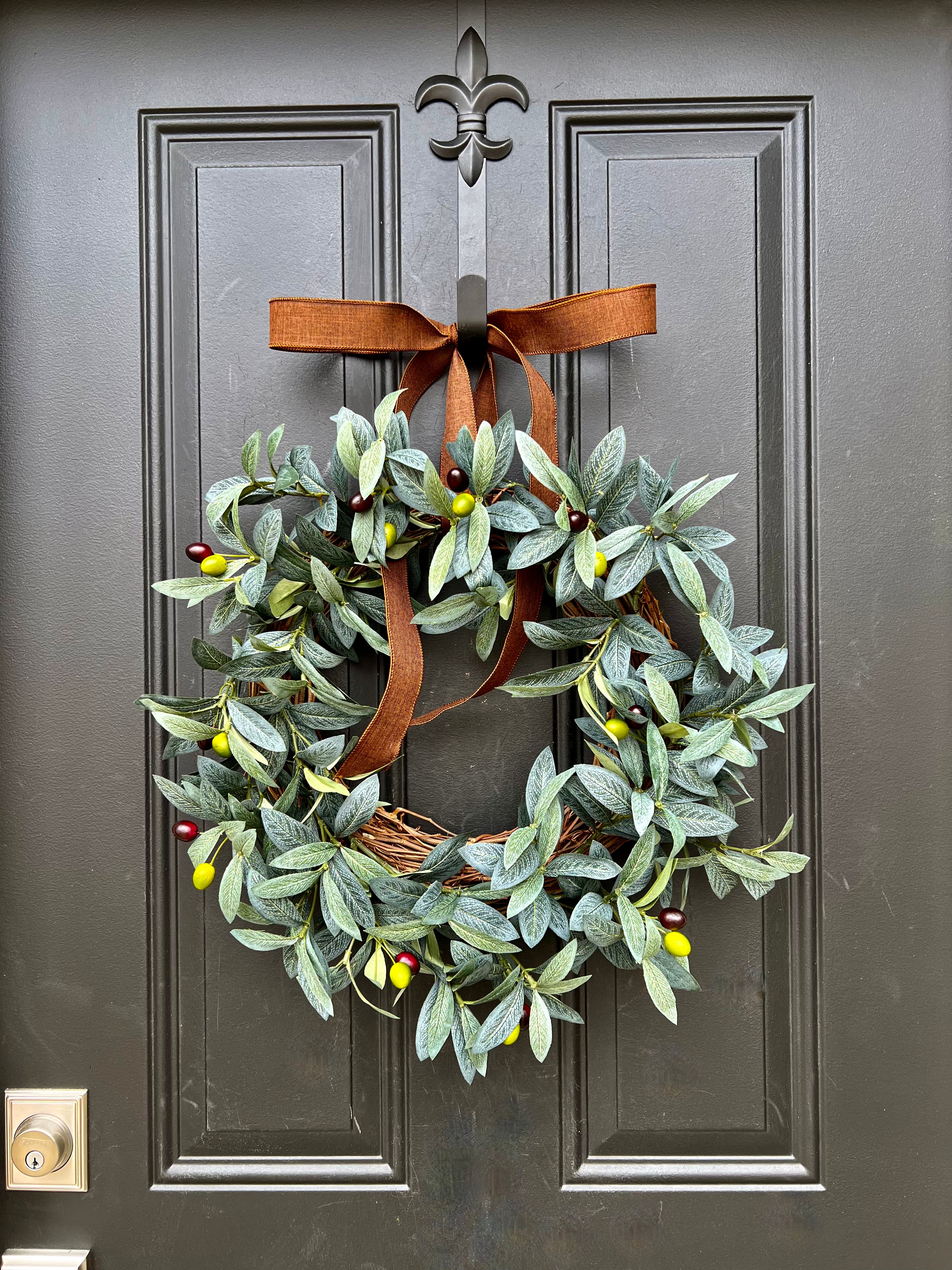 Olive Leaf Wreath with Brown Linen