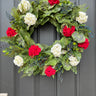 Red and white geranium with blueberries wreath
