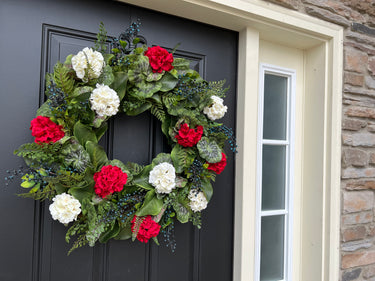 Americana Wreath with Geraniums, Blueberries, Magnolia and Fern - TwoInspireYou