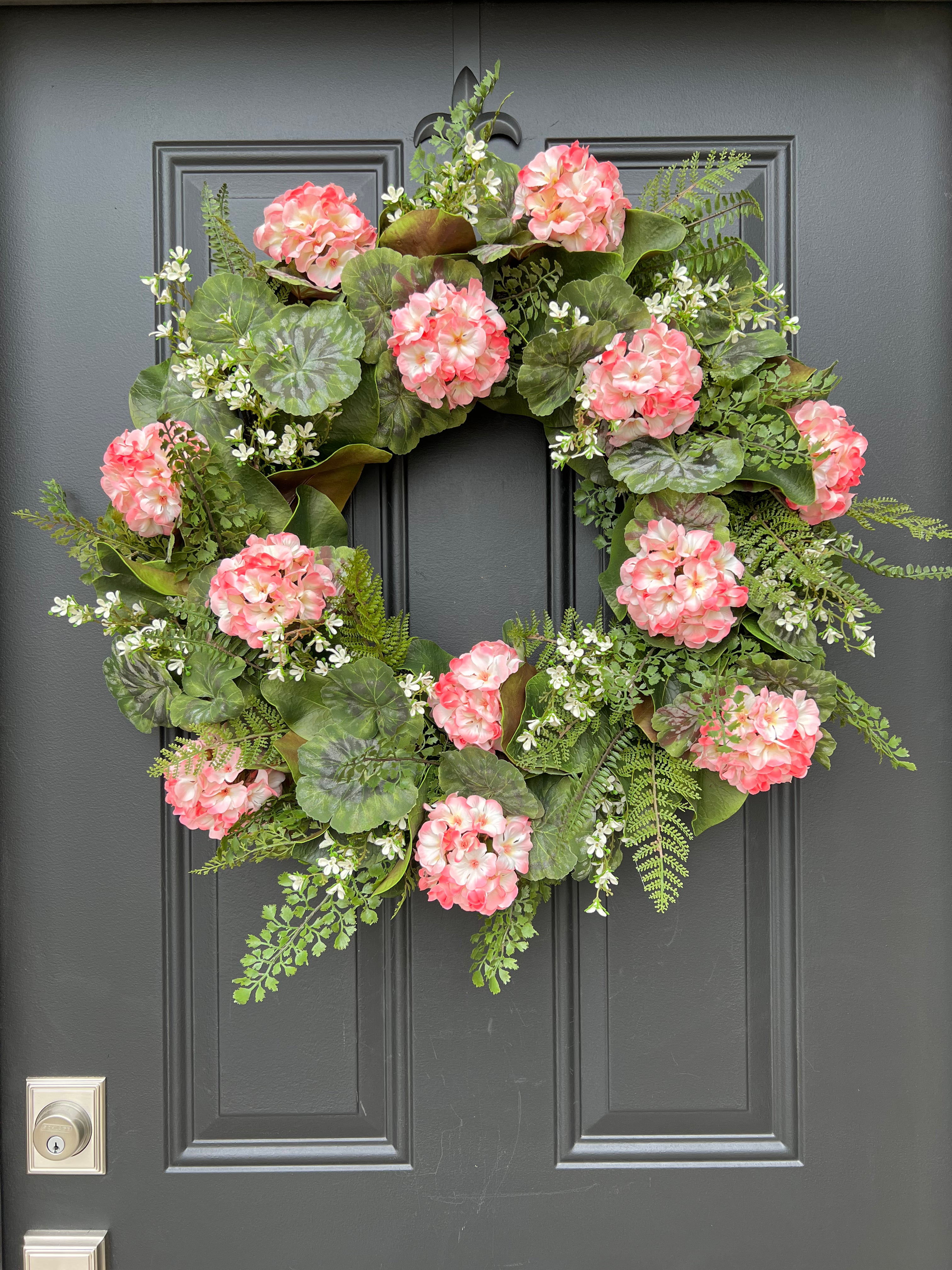 Pink Geranium and Fern Wreath