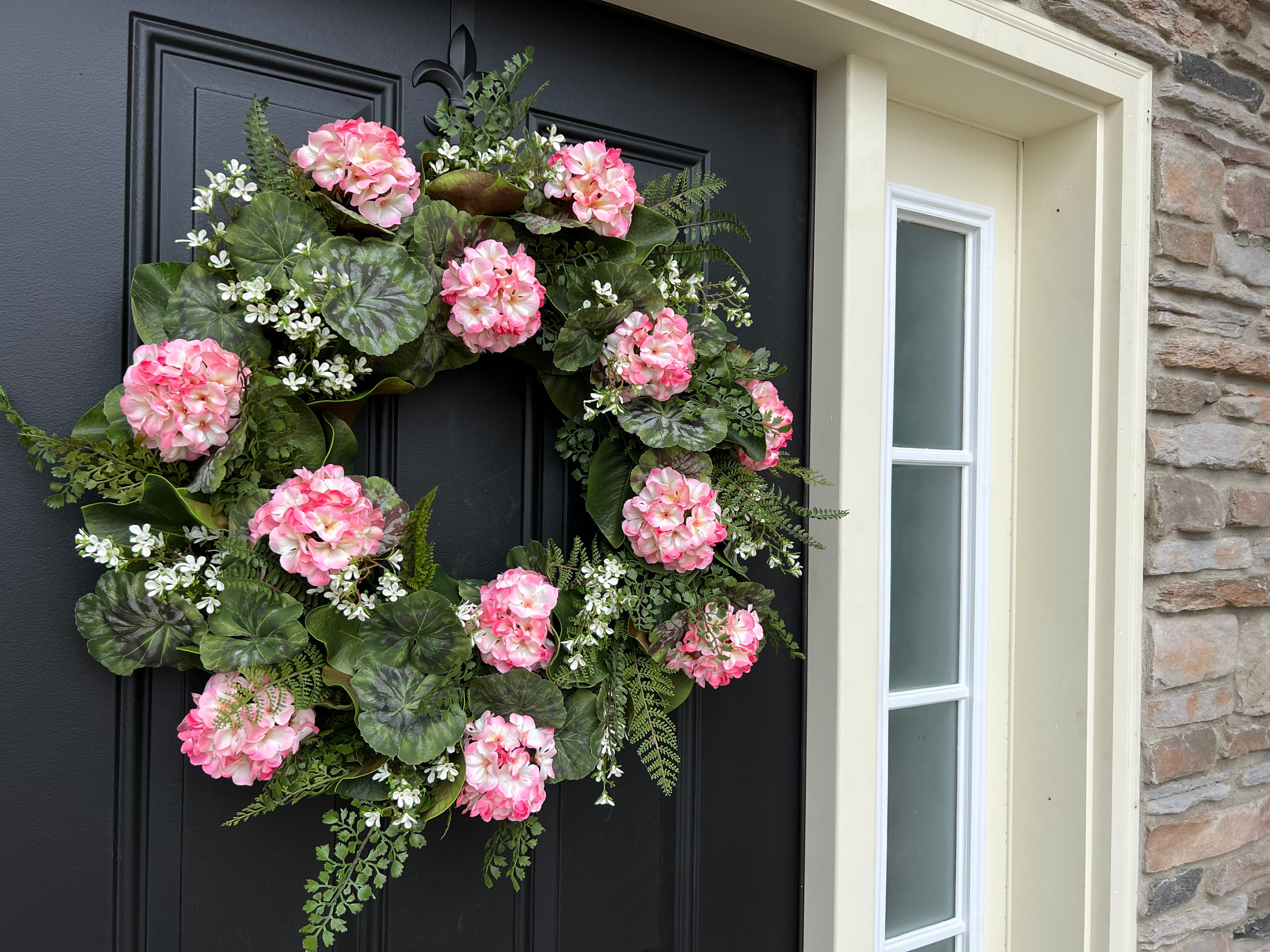 Summer Day Wreath with Pink Geraniums