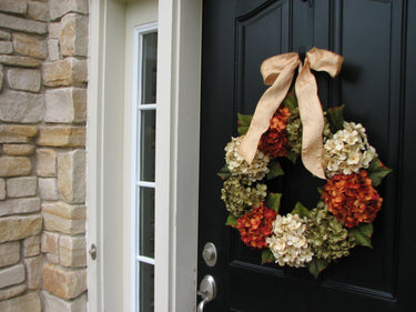 Autumn Hydrangea Wreath with Champagne Ribbon - TwoInspireYou