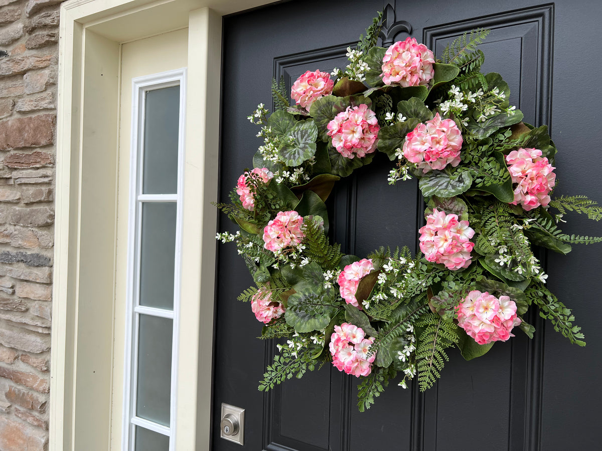 Summer Day Wreath, Pink Geranium Wreath - TwoInspireYou