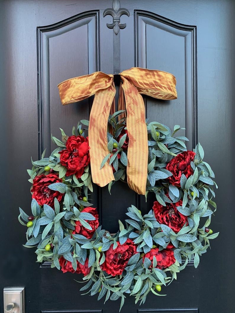 Holiday Olive Branch and Peony Wreath